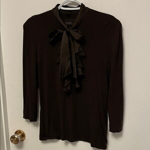 Basler Dark Brown Top With Tie and Ruffles Size 38